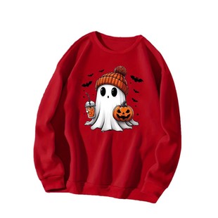 Foreign trade AliExpress new 2024 European and American Halloween cute ghost printing Joker round neck casual long sleeve sweater