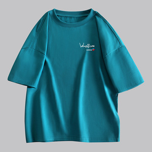 New Style Simple T-shirt with National Fashion Cotton Short-sleeved T-shirt Men's Casual Loose Round Neck Top Half-sleeved Men's and Women's Wear