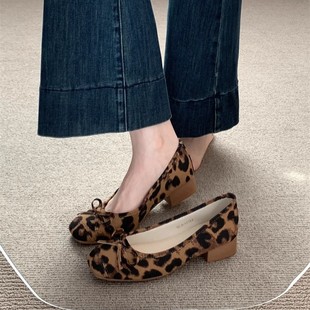 Chunky heel with skirt temperament shoes women's shoes 2025 spring and autumn new blue bow shallow French ladle shoes