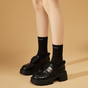 Cowhide version ~ British style black loafers 2025 new thick-soled versatile retro high-heeled small leather shoes for women.