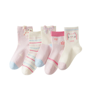 Girls Socks Summer Thin Mesh Wave Dot Kitten Mid-length Socks Long Velvet Cotton Breathable Boneless Stitch Children's Socks