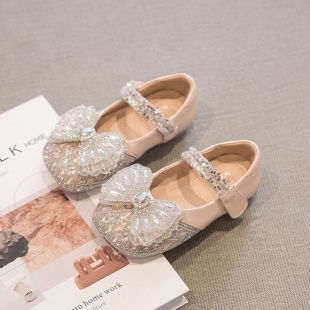 Girls' Shoes Kidsren's Princess Small Leather Shoes Dance Performance Shoes 2024 Spring & Fall New Baby Crystal Shiny Rhinestones