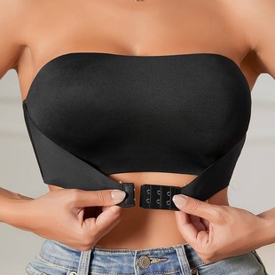 Cross-border European and American One-word Wrap Chest Traceless Front Buckle Anti-running Light Tube Top Thin Beautiful Back plus size Strapless Underwear for Women