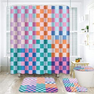4 pieces black bathroom set with shower curtain and carpet accessories, glitter diamond bare lip shower curtain toilet seat cushion U-shape