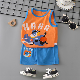 2025 Korean Children's Vest suit New Boys and Girls Baby T-shirt Thin Sleeveless Vest Shorts suit Trendy
