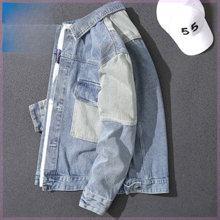 Jeanswest Jeanswest/Men's Denim Coat Spring and Autumn plus size Casual Stitching Jacket Top Trendy Brand Loose