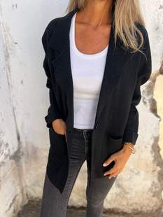 2024 Autumn and Winter New Women's European and American Cross-border Independent Station Amazon Casual All-match Lapel Pocket Jacket Coat