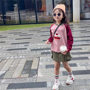 Girls' Towel Embroidered Shoulder T-shirt 2024 Spring New Children's Korean Style All-match Long-sleeved Loose Casual Top Trendy