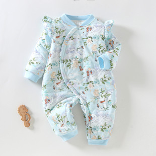 Baby A pure cotton spring and autumn jumpsuit 120g female baby clip cotton climbing suit newborn children warm ha clothes