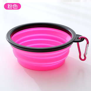 Spot wholesale small and medium travel folding imitation silicone bowl out of metal buckle portable pet bowl supplies