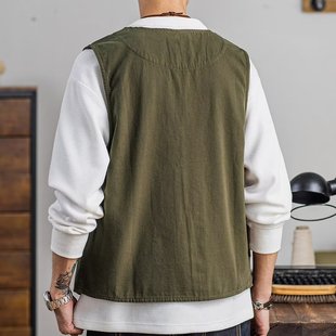 Japanese fashion brand workwear simple vest men's autumn thin loose multi-pocket stacked coat sleeveless waistcoat vest