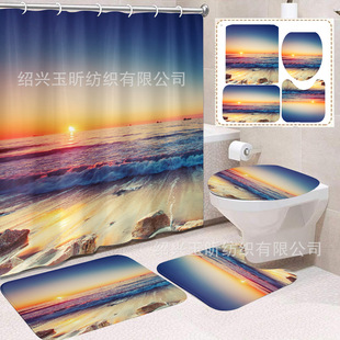 Cross-border Direct Supply Digital 3D Printing Polyester Bath Marine Series Curtain Waterproof Bathroom Partition Curtain Bathroom Hanging Curtain