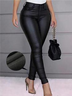 Amazon Foreign Trade European and American Fashion Women's Tight Pants Multi-Pocket Knitted Elastic Coated Pen Lead Pants in stock New
