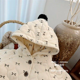 [dessert cheese] South Korea sweet bow cotton-padded jacket baby girl foreign style coat high gray leggings suit