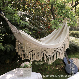 ins tassel hammock outdoor camping canvas indoor single double linen cotton tassel swing hanging chair factory wholesale