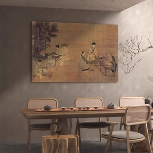 Southern Song Dynasty Liu Songnian Chuan Tea Figure Song Painting Gongbi Figure Painting Tea Culture Traditional Chinese Painting Micro Spray Reproduction Decorative Painting Hanging Painting