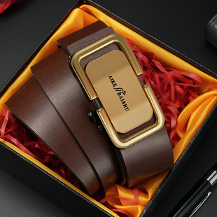 Belt Men's High-end Business Casual All-match Two-layer Cowhide Middle-aged and Young People's Toothless Automatic Buckle Inner Wear Men's Trousers Belt