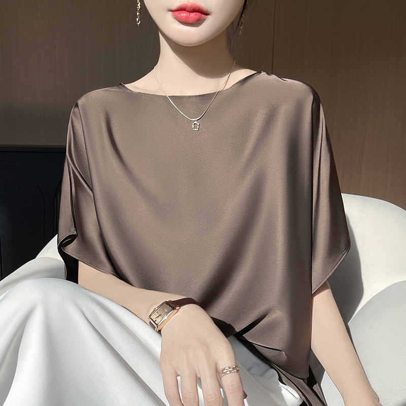새틴 심플 여성 아우터 2025 캐주얼 심리스 숄 여름 배트 셔츠 솔리드 컬러 뉴 실크 스퀘어