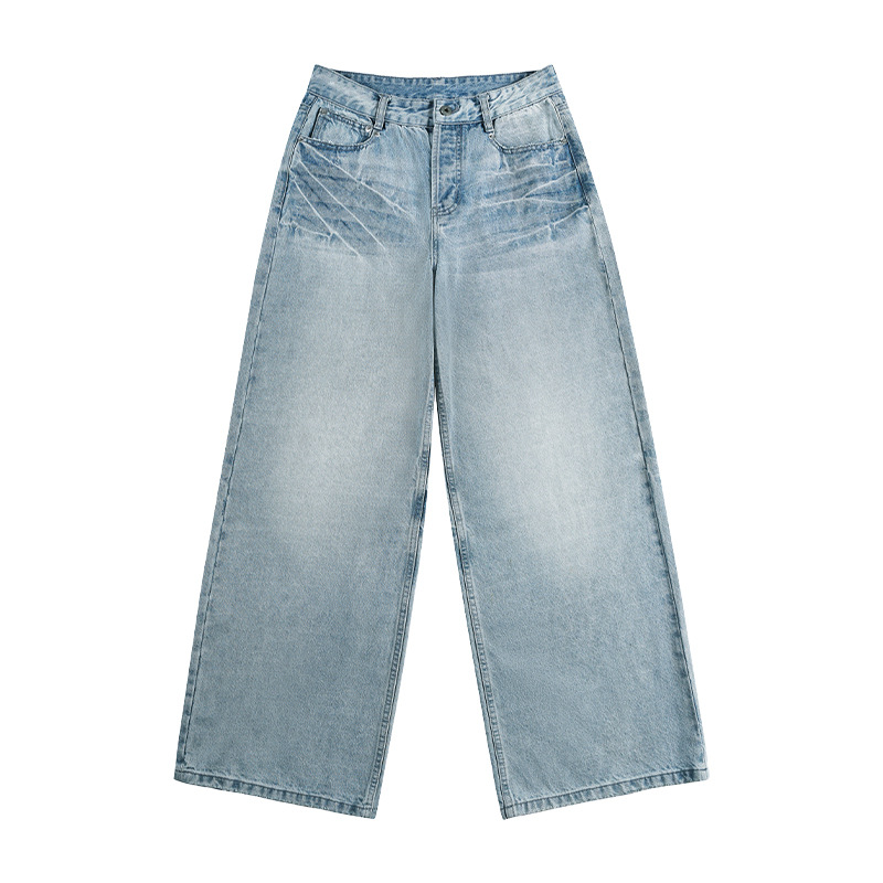 JIAMU鬼爪美式阔腿baggy jeans牛仔裤男女宽松百搭水洗直筒长裤