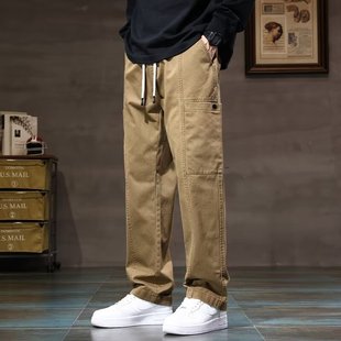 khaki Logging Coil Pants Men's Trendy Brand Spring Summer Autumn Heavy American Style High Street Loose Straight Wide Leg Casual Pants