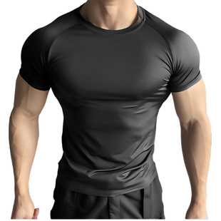 Men's Tight Top Quick-drying T-shirt Summer Half-sleeve Slim-fit Ice Silk Sweat-absorbent Fitness Short-sleeve Breathable Round Neck Plain Hot