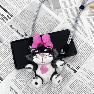 Lucifer Bowknot Mobile Phone Case Back Clip Crossbody Lanyard Rectable Cute Plush Doll Mobile Phone Hanging Mobile Phone Chain