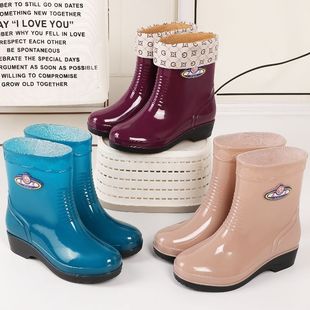 Rain boots Women's cotton-padded short mid-calf warm fleece-lined women's water shoes non-slip girls' water rubber shoes rain boots Women's rain boots