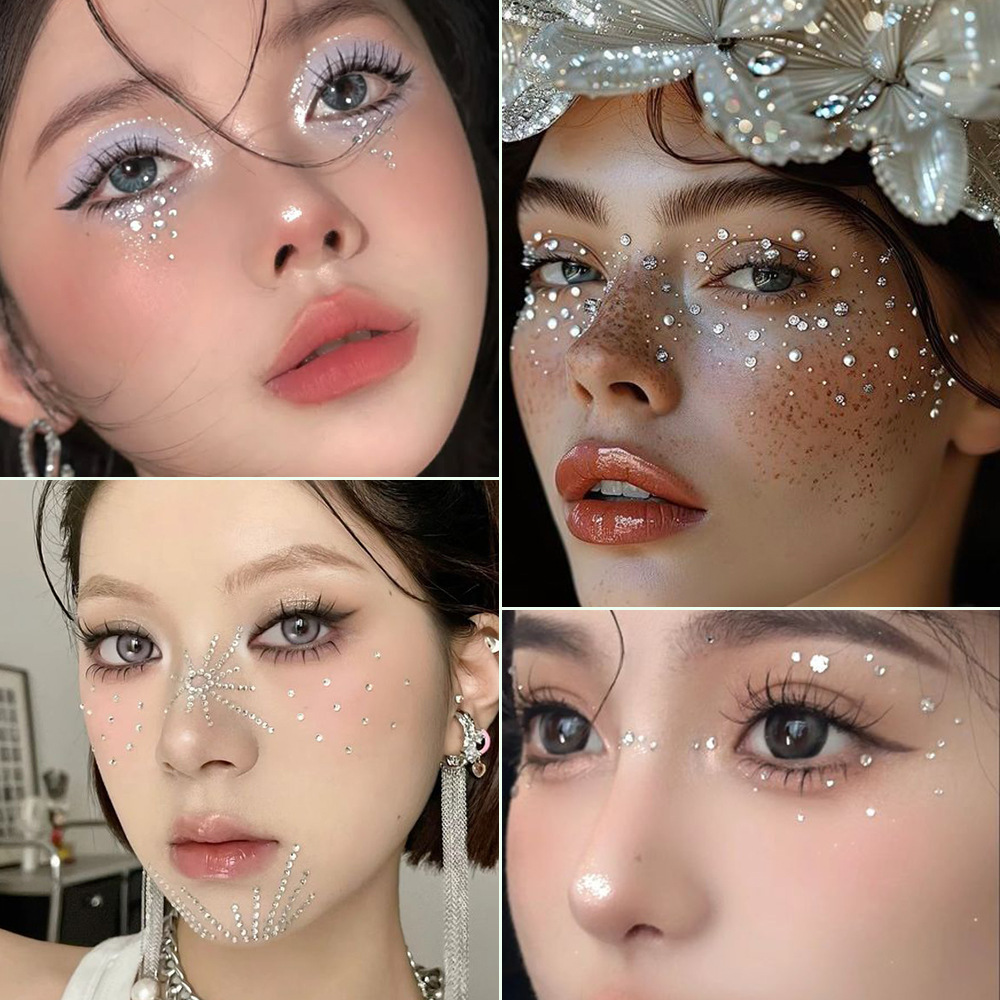 325 Pieces of Eye Makeup Rhinestones for Face Decoration, Stage Makeup Bright Rhinestones Without Glue, Music Festival Bridal Makeup Sparkling Tear Rhinestones for Face