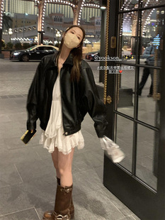 HEYGIRL Heige Xi Leather Girl Love Free PU Retro Black Leather Coat Women's Jacket Top