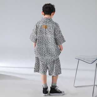 Boys' Summer suit Children's Summer Korean Style 2025 New Cotton Leopard Short Sleeve Fashionable Cool Two-Piece Children's Wear