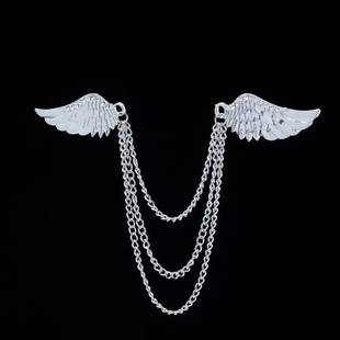 Trendy Men's Suit Badge Angel Wings Chain Pin Buckle Collar Pin Retro Badge Diamond Chain Wings Brooch