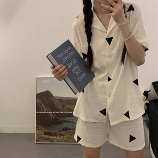 Cloud Cotton (Tiansishuang Cotton) Cardigan Double Short Summer Pajamas Women's Short-sleeved Shorts Two-piece Cute Live