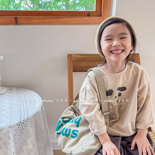 2024 Spring Children's Clothing New Children's Spring Clothing Korean Style Washed Cotton Shirt T-shirt Girls Boys Shirt 122576