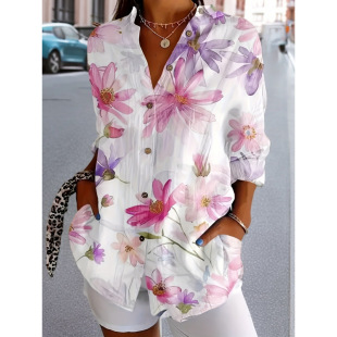 2025 Cross-Border Ladies 3D Digital Printing Casual Long-Sleeved Button Shirt, Spring and Autumn Fashion Animal Pattern 5XL