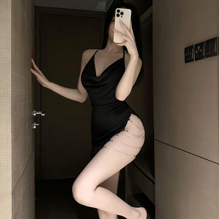 Plus Size Sexy Underwear Pajamas Hanging Nightgown Women's Hot Split Chain Skirt Home Clothes Two-piece Set for Women