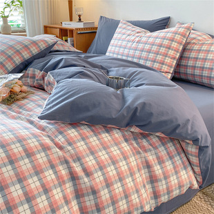 Class A unprinted wind yarn-dyed pure cotton quilt cover single piece four-piece set single quilt cover sheet three-piece set 150x200