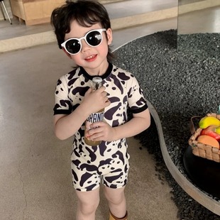 Children's swimsuit short-sleeved one-piece cartoon boys' swimsuit cute baby sun protection quick-drying children's holiday swimsuit
