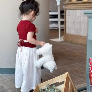 Dopamine Wear Girls' Short-sleeved suit Summer 2025 Western Style Baby Cool and Sruff Red Jacket Two-piece Set