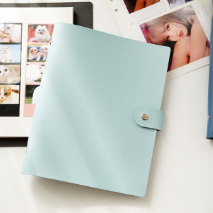 Solid color leather snap button series loose-leaf photo album A5 adsorption self-adhesive photo album storage book star bookmark 3 inches