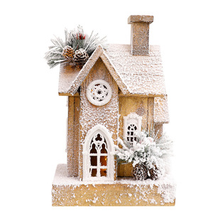New Christmas wooden house wooden luminous snow house small wooden house ornaments European retro log small snow house