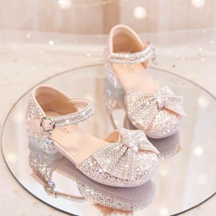 Girls Sandals Princess Shoes 2025 New Summer Children's Crystal Shoes Baby High Heels Girls Summer Dress