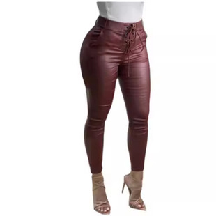 2023 Amazon Europe and the United States spring solid color strap casual leather pants in large stock