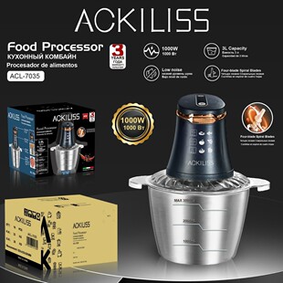Ackiliss Cross-Border Hot-Selling Household Multi-Functional Electric Stainless Steel 3L Large-Capacity Minced Meat Cooking Machine Blender