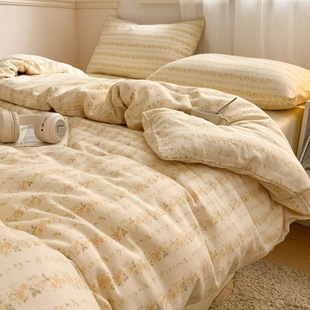 Class A cotton double-layer yarn quilt cover single piece 150 × 200 × 230 cotton household sheet bed hat bed set