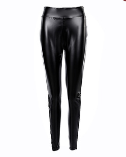 2022 Cross-Border Pu Leather Pants High Waist Tights Lace Stitching European and American Independent Station Zipper Leather Pants Women