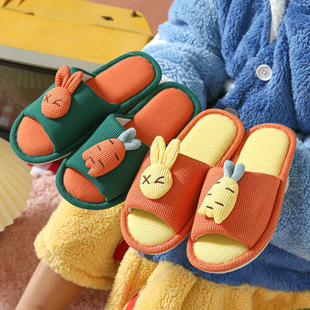 Cute cartoon linen slippers women's summer indoor home couple sandals non-slip cotton and linen mute slippers wholesale