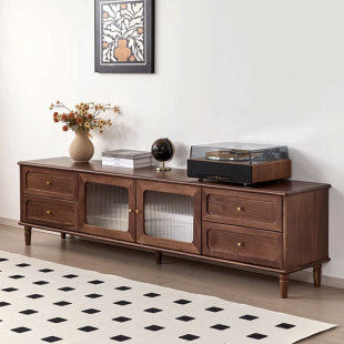 Nordic Solid Wood Black Walnut TV Cabinet Living Room American Style Retro Floor Cabinet Modern Simple Storage Storage Combination Cabinet