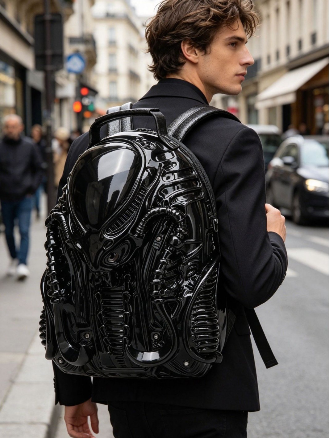 背包Y2K 3D Alien Backpack Men Punk Motorcycle Style Street