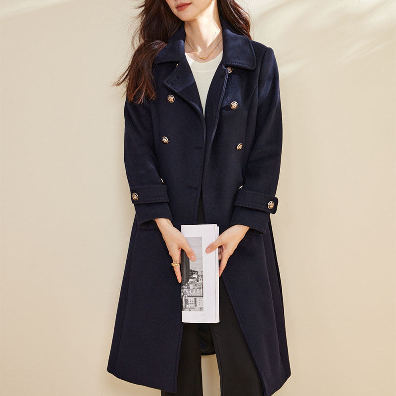 Autumn and Winter New Woolen Coat Women's Long High-End Fashion Commuter Double-Breasted Belt Style Cashmere Coat