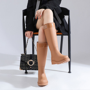 Women's High Rain Shoes New Long Non-slip Waterproof Shoes Fashionable All-match Water Boots Fashionable Comfortable fleece-lined Warm Water Boots